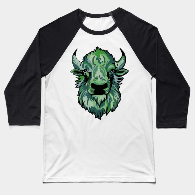 Mindful Vivid Buffalo in Green Baseball T-Shirt by vividbuffalo